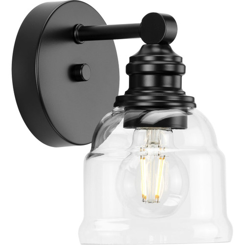 Ambrose Collection One-Light Farmhouse Matte Black Clear Glass Bath Vanity Light (P300373-31M)