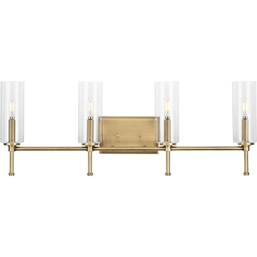 Elara Collection Four-Light New Traditional Vintage Brass Clear Glass Bath Vanity Light (P300359-163)