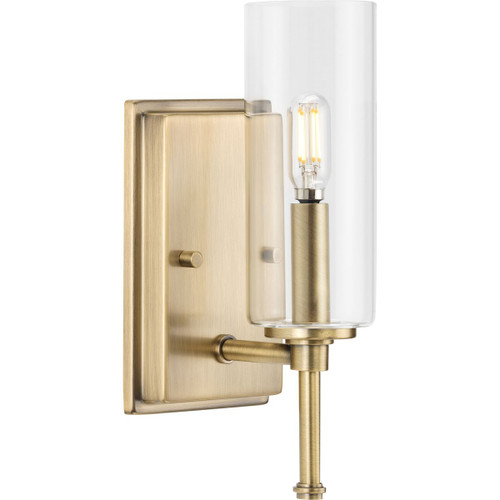 Elara Collection One-Light New Traditional Vintage Brass Clear Glass Bath Vanity Light (P300356-163)