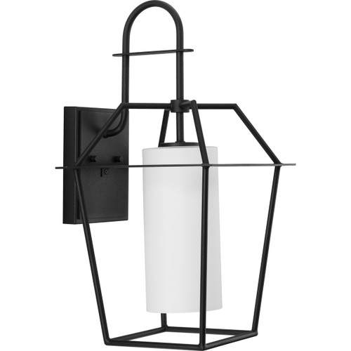 Chilton Collection One-Light New Traditional Textured Black Etched Opal Glass Outdoor Wall Lantern (P560315-031)