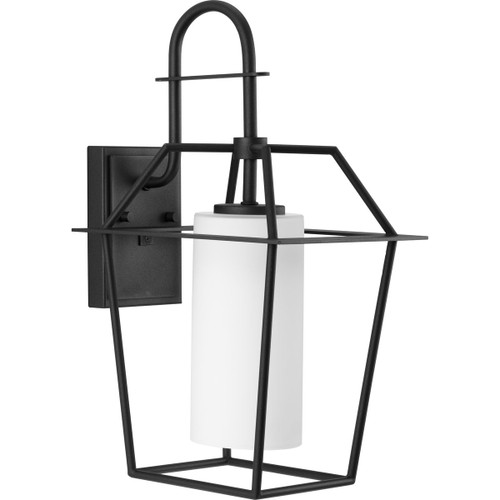 Chilton Collection One-Light New Traditional Textured Black Etched Opal Glass Outdoor Wall Lantern (P560314-031)