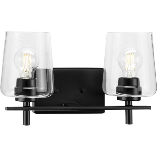 Calais Collection Two-Light New Traditional Matte Black Clear Glass Bath Vanity Light (P300361-31M)