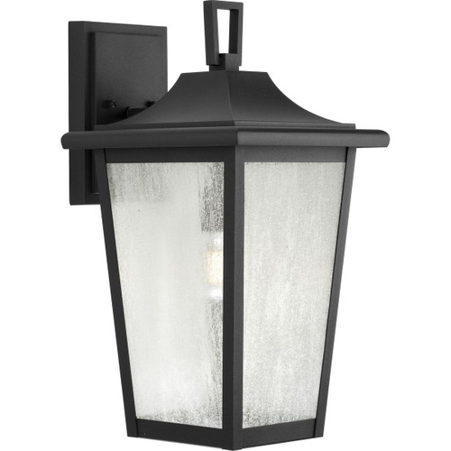 Padgett Collection One-Light Transitional Textured Black Clear Seeded Glass Outdoor Wall Lantern (P560309-031)