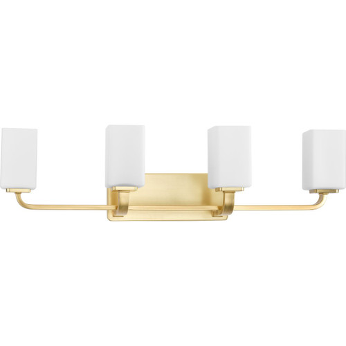 Cowan Collection Four-Light Modern Satin Brass Etched Opal Glass Bath Vanity Light (P300371-012)