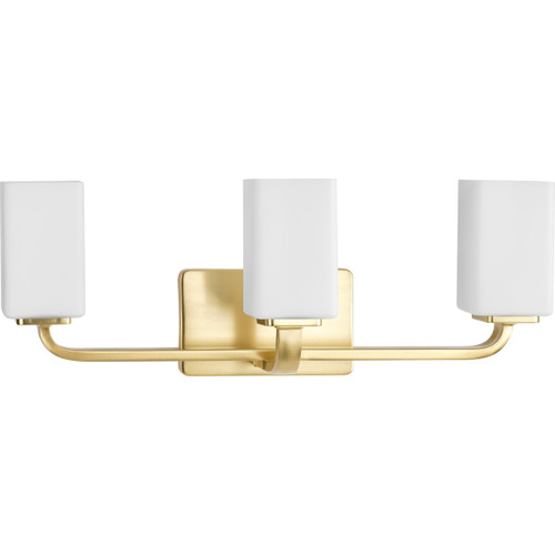 Cowan Collection Three-Light Modern Satin Brass Etched Opal Glass Bath Vanity Light (P300370-012)