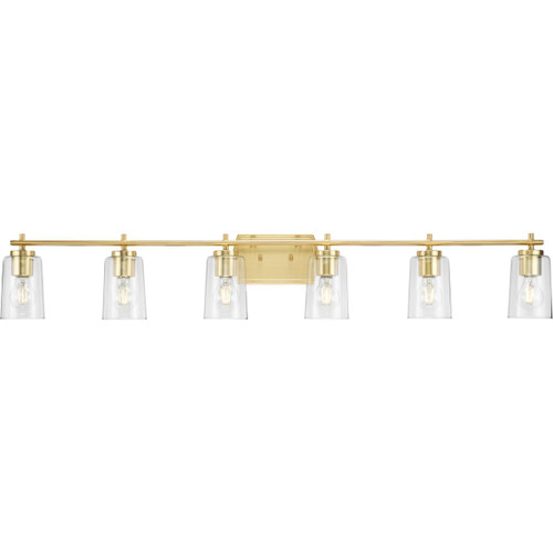 Adley Collection Six-Light New Traditional Satin Brass Clear Glass Bath Vanity Light (P300372-012)