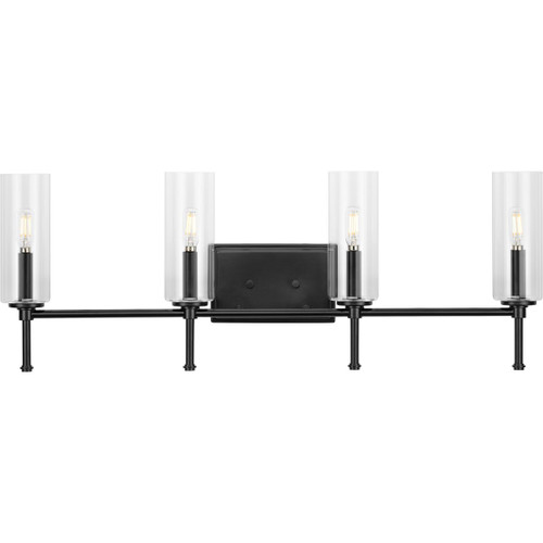 Elara Collection Four-Light New Traditional Matte Black Clear Glass Bath Vanity Light (P300359-31M)