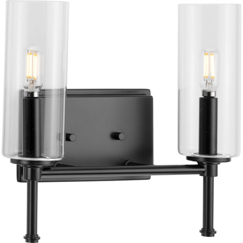 Elara Collection Two-Light New Traditional Matte Black Clear Glass Bath Vanity Light (P300357-31M)