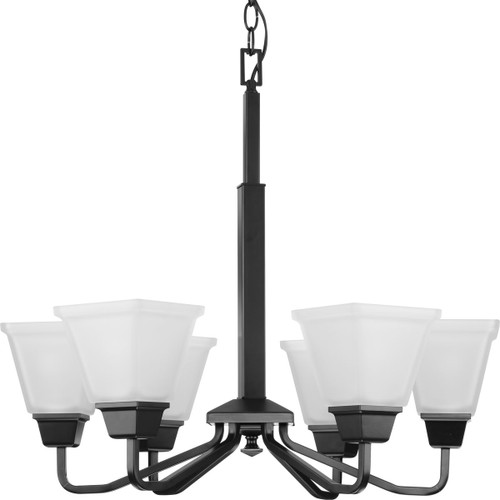 Clifton Heights Collection Six-Light Modern Farmhouse Matte Black Etched Glass Chandelier Light (P400119-31M)