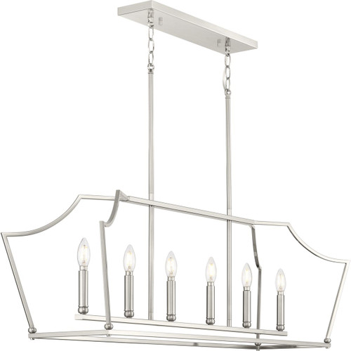 Parkhurst Collection Six-Light New Traditional Brushed Nickel Linear Island Chandelier Light (P400300-009)