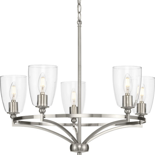 Parkhurst Collection Five-Light New Traditional Brushed Nickel Clear Glass Chandelier Light (P400296-009)
