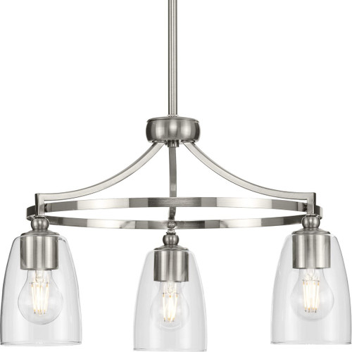 Parkhurst Collection Three-Light New Traditional Brushed Nickel Clear Glass Chandelier Light (P400295-009)
