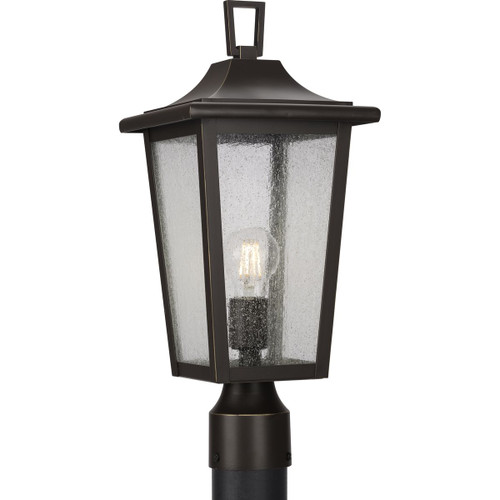 Padgett Collection One-Light Transitional Antique Bronze Clear Seeded Glass Outdoor Post Light (P540093-020)