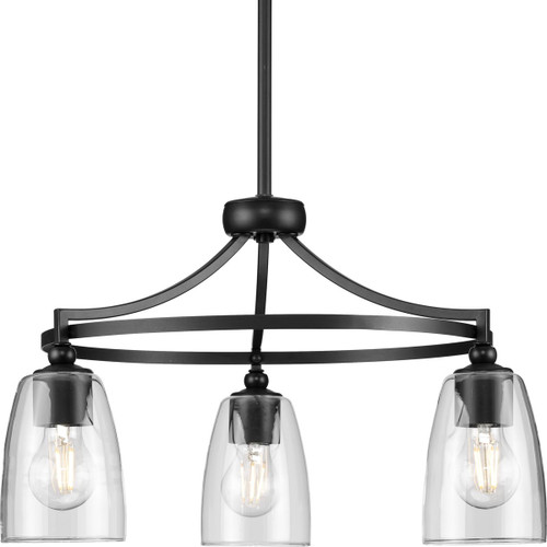 Parkhurst Collection Three-Light New Traditional Matte Black Clear Glass Chandelier Light (P400295-31M)