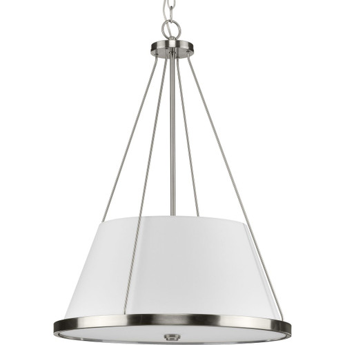 Saffert Collection Three-Light New Traditional Brushed Nickel White Linen Shade Pendant Light (P500357-009)