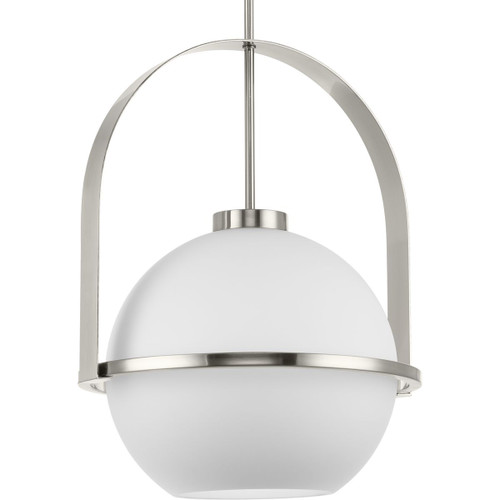 Delayne Collection One-Light Mid-Century Modern Brushed Nickel Etched Opal Glass Pendant Light (P500359-009)