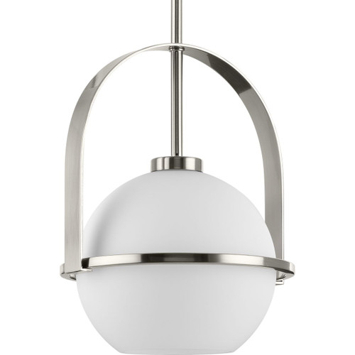 Delayne Collection One-Light Mid-Century Modern Brushed Nickel Etched Opal Glass Pendant Light (P500358-009)