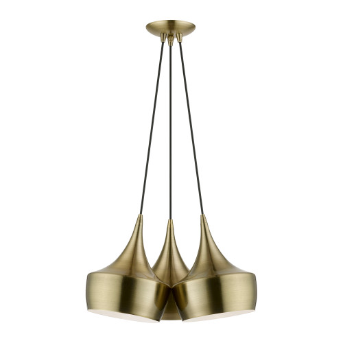 Waldorf 3 Light Antique Brass Cluster Pendant (40993-01)
