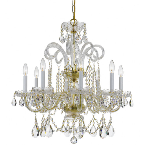 Traditional Crystal 8 Light Brass Chandelier (5008-PB-CL-S)