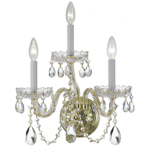 Traditional Crystal 3 Light Polished Brass Sconce (1033-PB-CL-S)