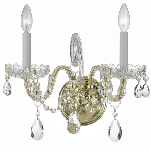 Traditional Crystal 2 Light Polished Brass Sconce (1032-PB-CL-MWP)