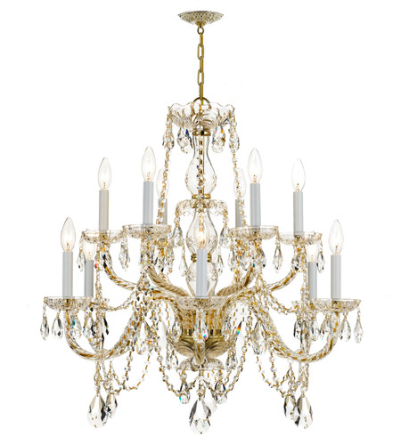 Traditional Crystal 12 Light Brass Chandelier (1135-PB-CL-SAQ)