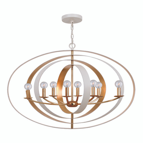 Luna 8 Light White & Antique Gold Chandelier (588-MT-GA)