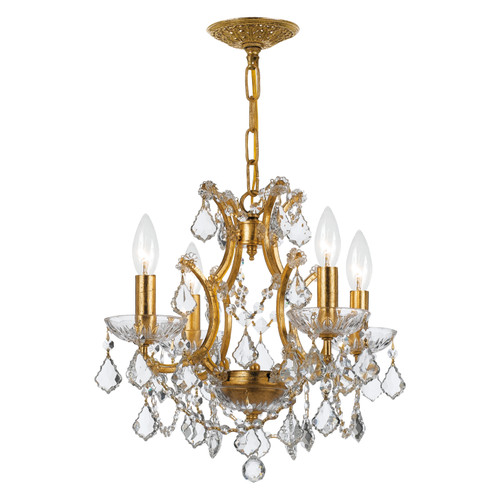 Filmore 4 Light Spectra Crystal Antique Gold Mini Chandelier (4454-GA-CL-SAQ)