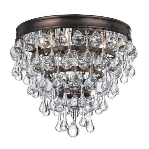 Calypso 3 Light Crystal Teardrop Bronze Flush Mount (135-VZ)