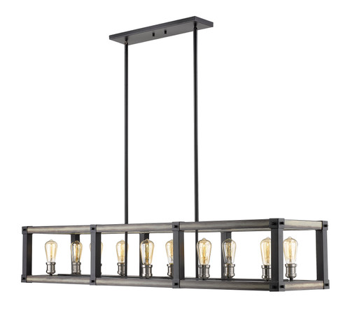 Kirkland 10 Light Linear Chandelier in Ashen Barnboard (472-10L-ABB)