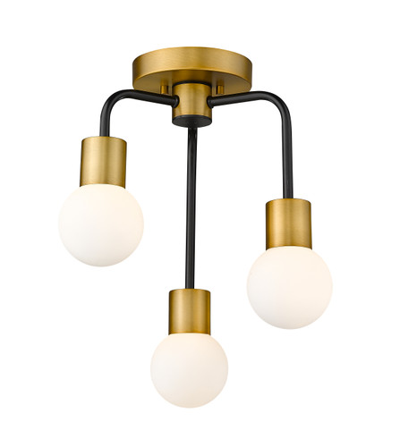 Neutra 3 Light Semi Flush Mount in Matte Black + Foundry Brass (621-3SF-MB-FB)