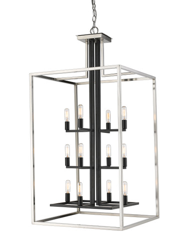 Quadra 12 Light Chandelier in Brushed Nickel + Black (456-12BN-BK)