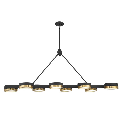 Ashor 8-Light LED Linear Chandelier in Matte Black with Warm Brass Accents (1-1636-8-143)