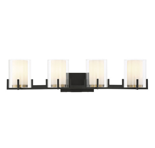 Eaton 4-Light Bathroom Vanity Light in Matte Black with Warm Brass Accents (8-1977-4-143)