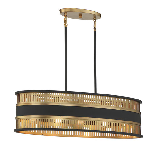 Eclipse 5-Light Linear Chandelier in Matte Black with Warm Brass Accents (1-1813-5-143)