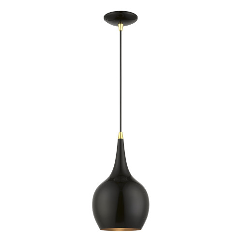 Andes 1 Light Mini Pendant In Shiny Black With Polished Brass (49016-68)