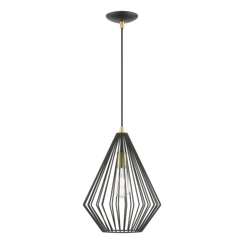 Linz 1 Light Pendant In Black With Antique Brass (41325-14)