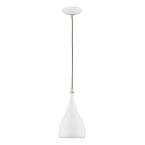 Amador 1 Light Mini Pendant In White With Antique Brass (41171-13)