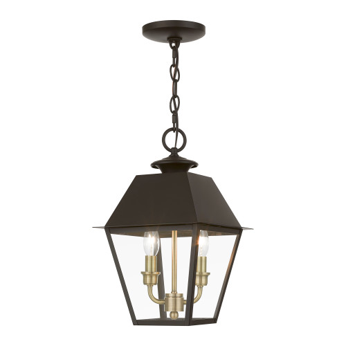 Wentworth 2 Light Outdoor Pendant In Bronze With Antique Brass (27217-07)