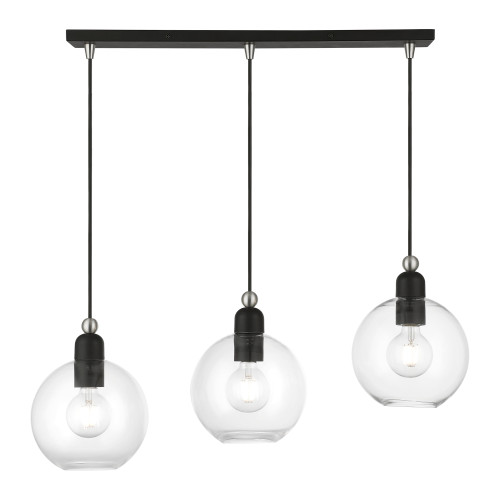 Downtown 3 Light Linear Chandelier In Black With Brushed Nickel (48974-04)