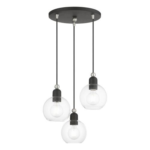 Downtown 3 Light Multi Pendant In Black With Brushed Nickel (48973-04)