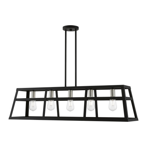 Schofield 5 Light Linear Chandelier In Black With Brushed Nickel (49565-04)