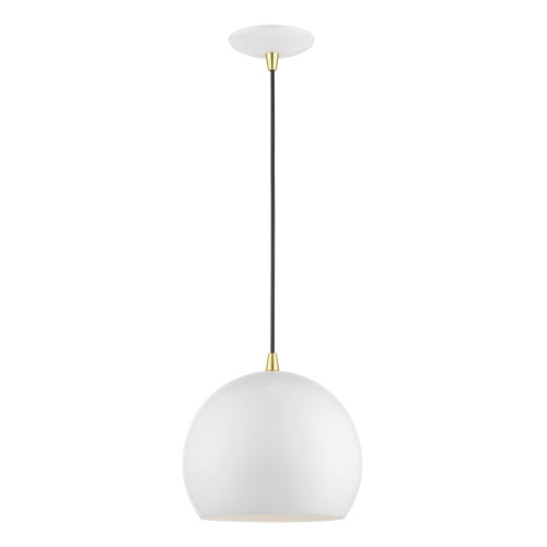Piedmont 1 Light Pendant In Shiny White With Polished Brass (41181-69)