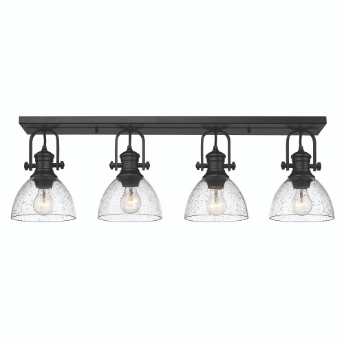 Hines 4 Light Semi-Flush in Matte Black with Seeded Glass Shade (3118-4SF BLK-SD)