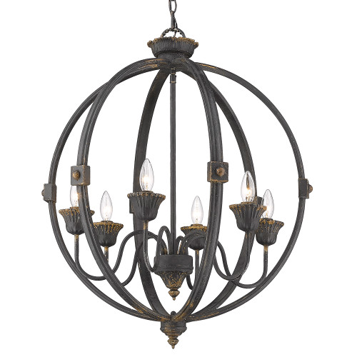 JulesI 6 Light Chandelier In Antique Black Iron (0892-6 ABI)