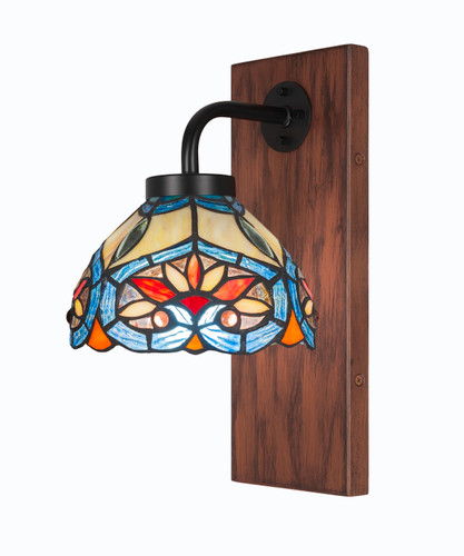 Oxbridge 1 Light Sconce In Matte Black & Wood-look Metal (1771-MBWG-9425)
