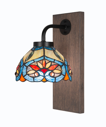 Oxbridge 1 Light Sconce In Matte Black & Wood-look Metal (1771-MBDW-9425)