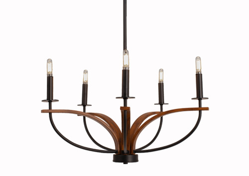 Monterey 5 Light Chandelier In Matte Black & Wood-look Metal (2905-MBWG)