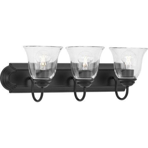 Three-Light Matte Black Transitional Bath and Vanity Light with Clear Glass for Bathroom (P300391-31M)