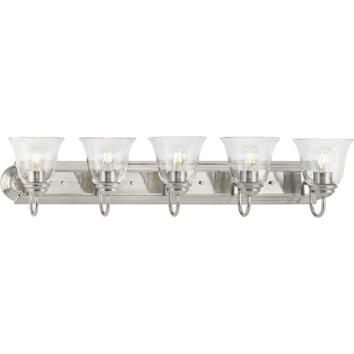 Five-Light Brushed Nickel Transitional Bath and Vanity Light with Clear Glass for Bathroom (P300393-009)